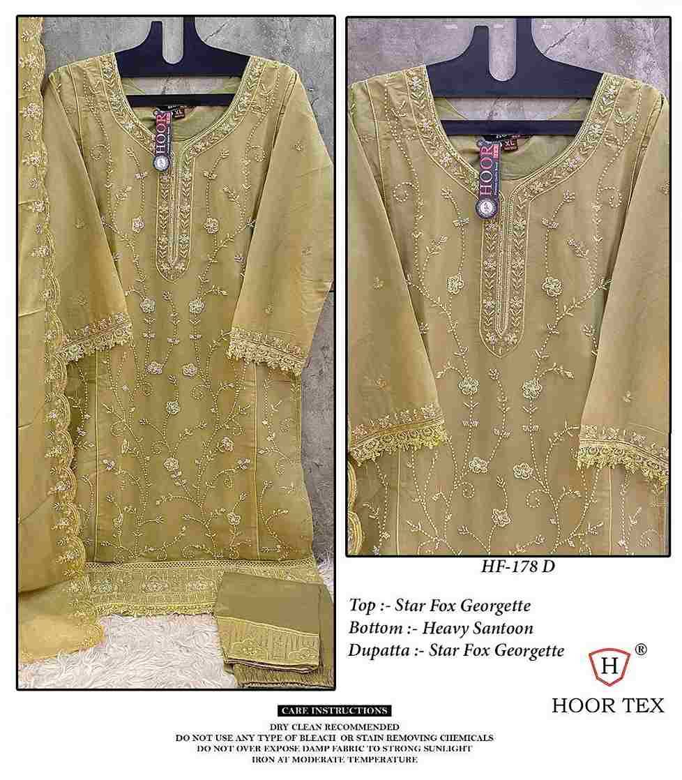 Hoor Tex Hit Design HF-178 Colours By Hoor Tex HF-178-A To HF-178-D Series Designer Festive Pakistani Suits Collection Beautiful Stylish Fancy Colorful Party Wear & Occasional Wear Heavy Faux Georgette Embroidered Dresses At Wholesale Price