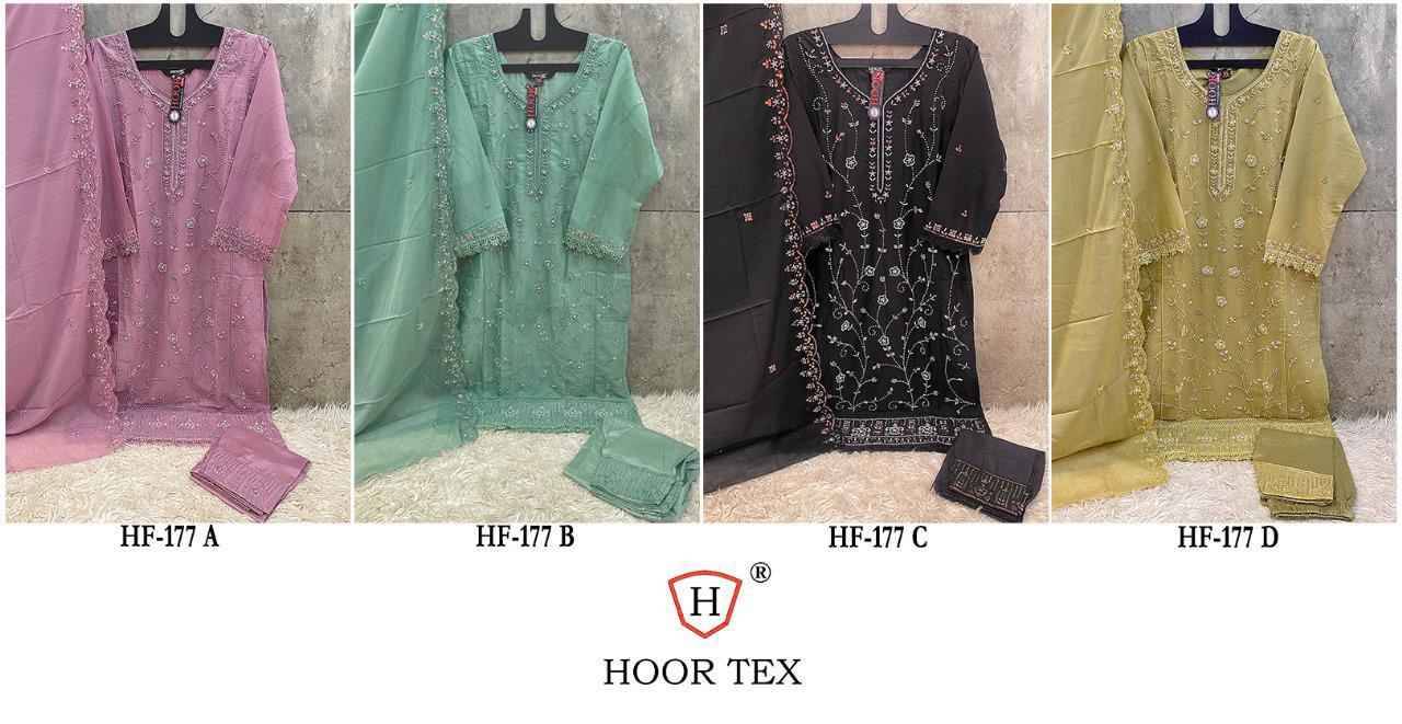Hoor Tex Hit Design HF-178 Colours By Hoor Tex HF-178-A To HF-178-D Series Designer Festive Pakistani Suits Collection Beautiful Stylish Fancy Colorful Party Wear & Occasional Wear Heavy Faux Georgette Embroidered Dresses At Wholesale Price