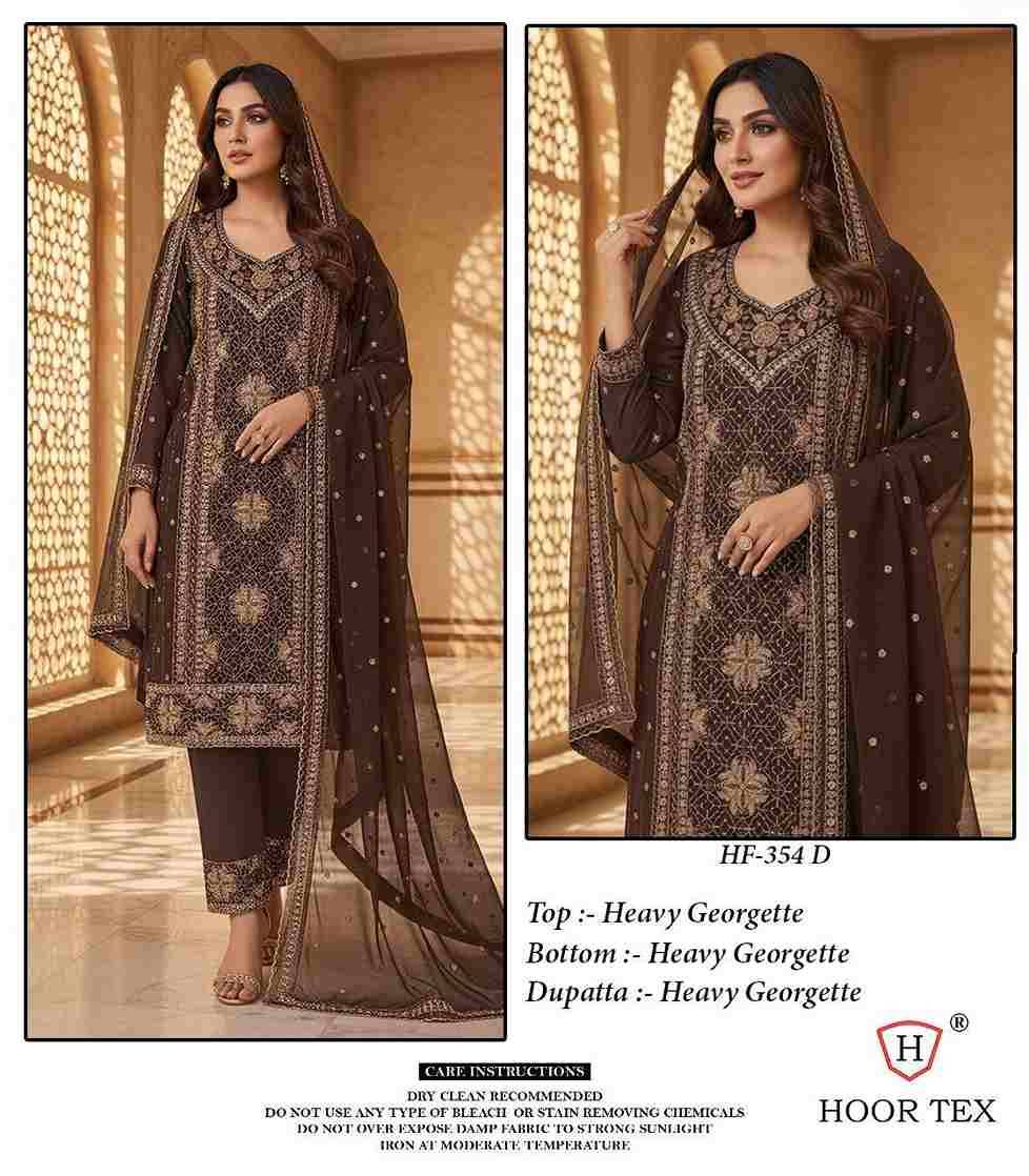 Hoor Tex Hit Design HF-354 Colours By Hoor Tex HF-354-A To HF-354-D Series Designer Festive Pakistani Suits Collection Beautiful Stylish Fancy Colorful Party Wear & Occasional Wear Heavy Georgette With Embroidered Dresses At Wholesale Price