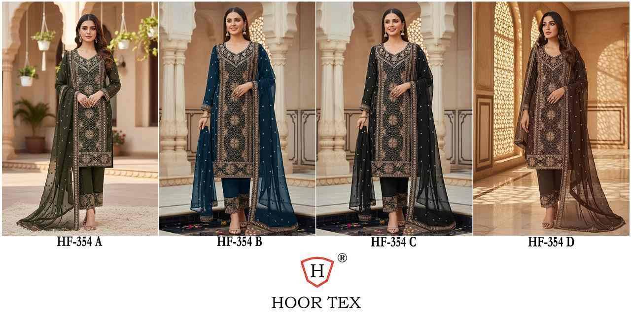 Hoor Tex Hit Design HF-354 Colours By Hoor Tex HF-354-A To HF-354-D Series Designer Festive Pakistani Suits Collection Beautiful Stylish Fancy Colorful Party Wear & Occasional Wear Heavy Georgette With Embroidered Dresses At Wholesale Price
