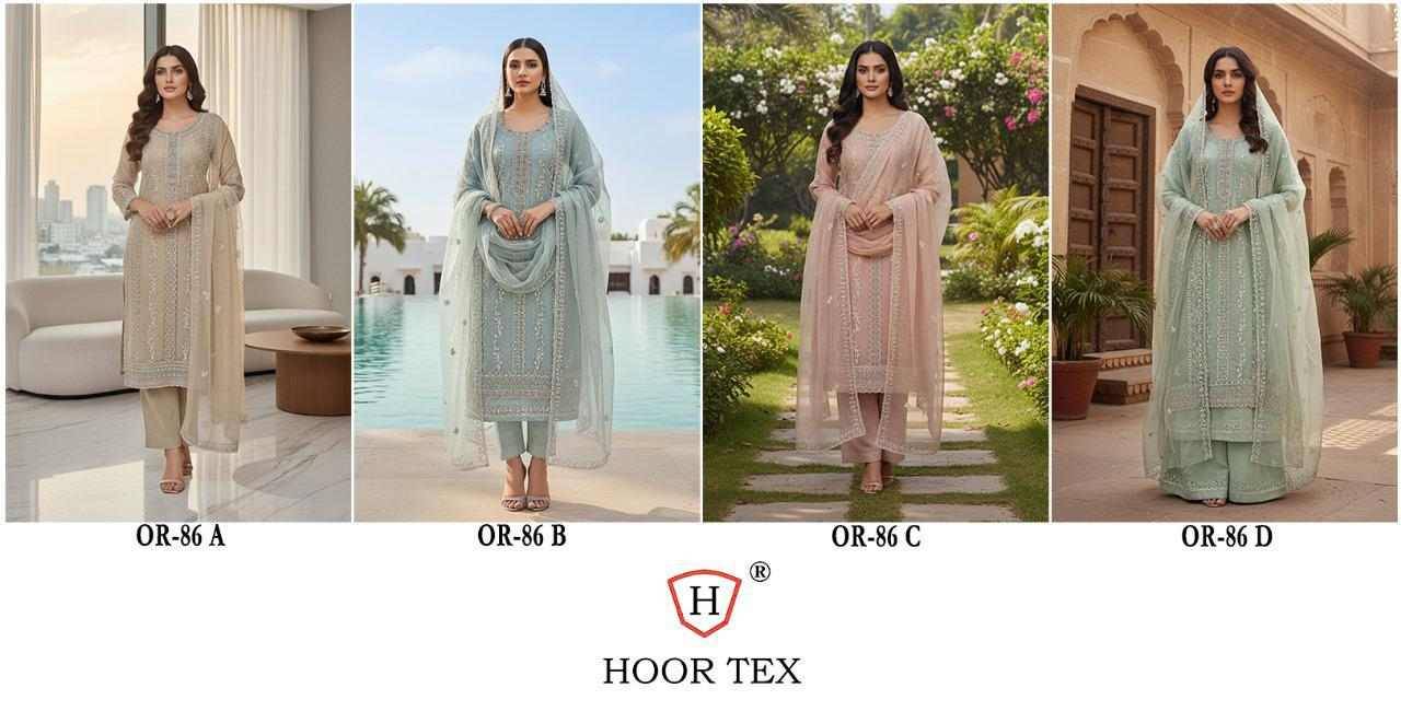 Hoor Tex Hit Design OR-86 Colours By Hoor Tex OR-86-A To OR-86-D Series Beautiful Pakistani Suits Stylish Colorful Fancy Casual Wear & Ethnic Wear Heavy Organza Embroidered Dresses At Wholesale Price