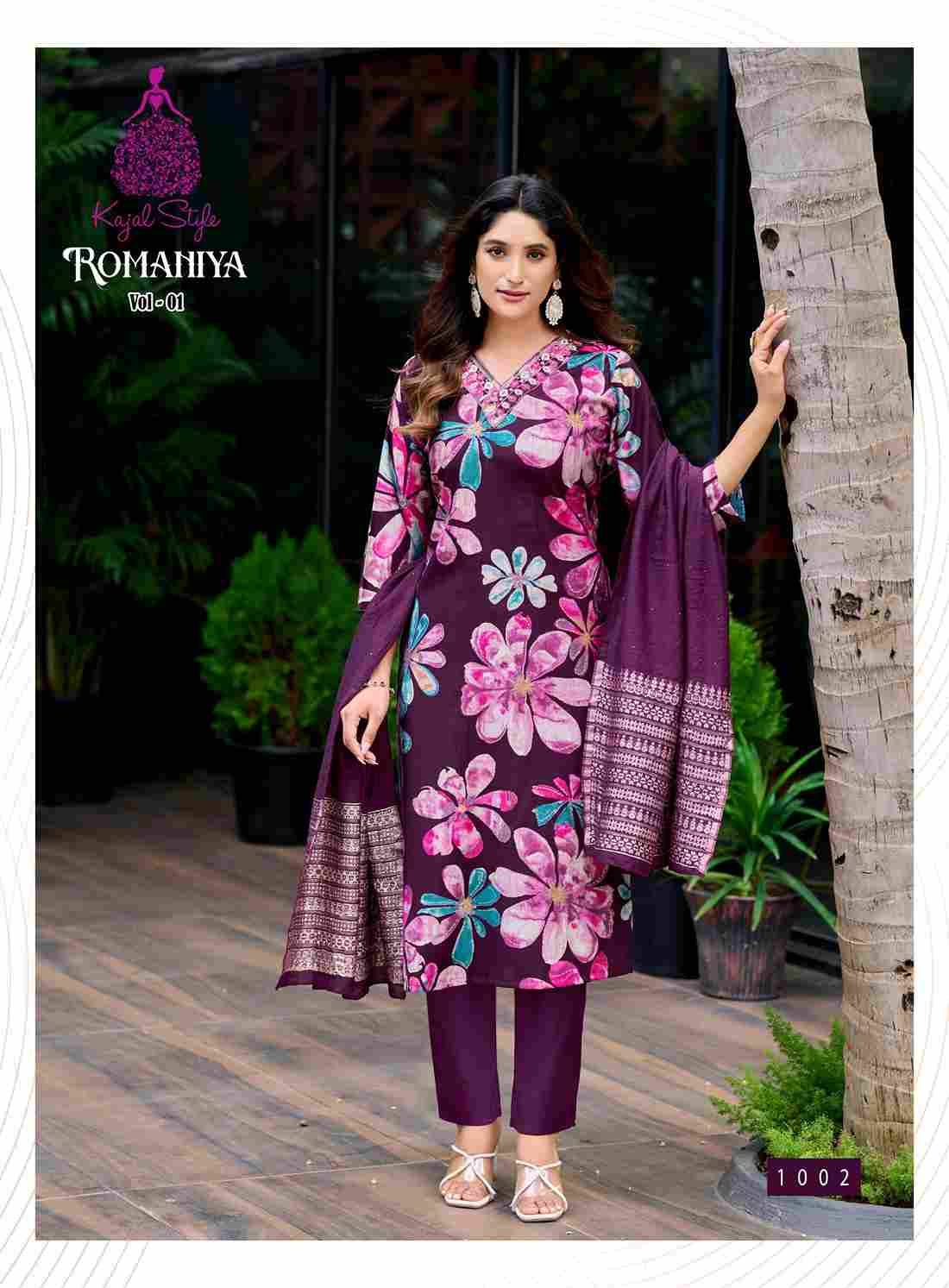 Romaniya Vol-1 By Kajal Style 1001 To 1008 Series Beautiful Stylish Festive Suits Fancy Colorful Casual Wear & Ethnic Wear & Ready To Wear Vertican Dresses At Wholesale Price