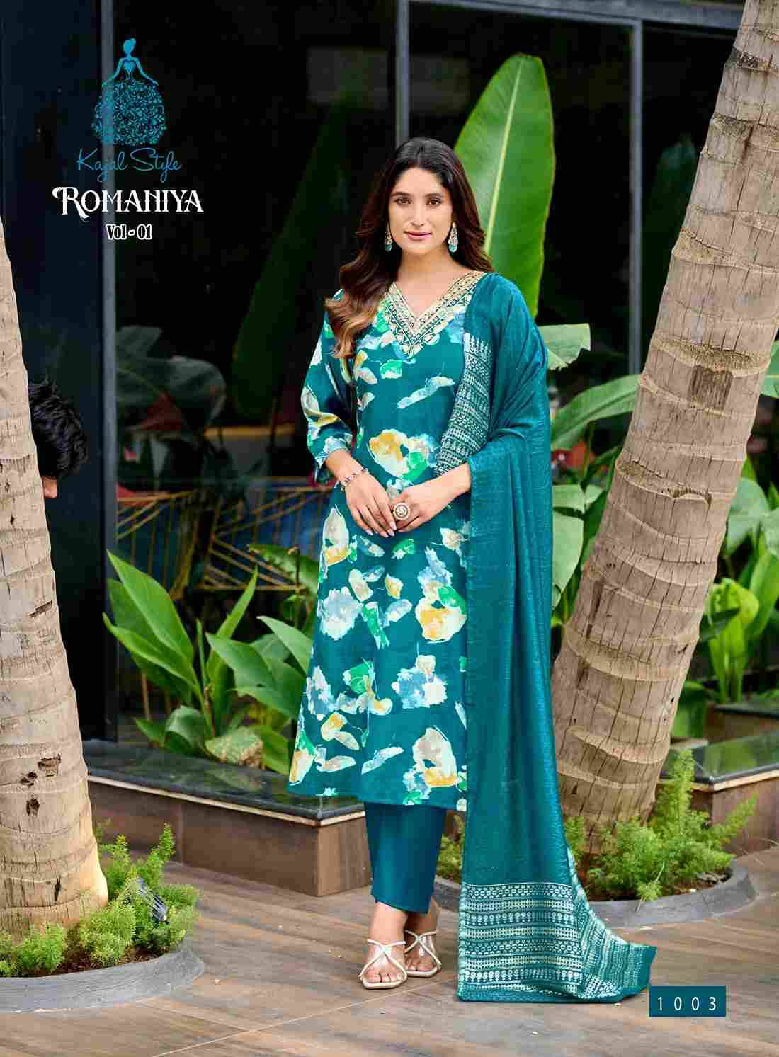 Romaniya Vol-1 By Kajal Style 1001 To 1008 Series Beautiful Stylish Festive Suits Fancy Colorful Casual Wear & Ethnic Wear & Ready To Wear Vertican Dresses At Wholesale Price