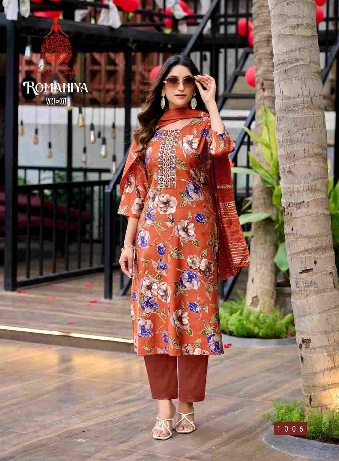 Romaniya Vol-1 By Kajal Style 1001 To 1008 Series Beautiful Stylish Festive Suits Fancy Colorful Casual Wear & Ethnic Wear & Ready To Wear Vertican Dresses At Wholesale Price