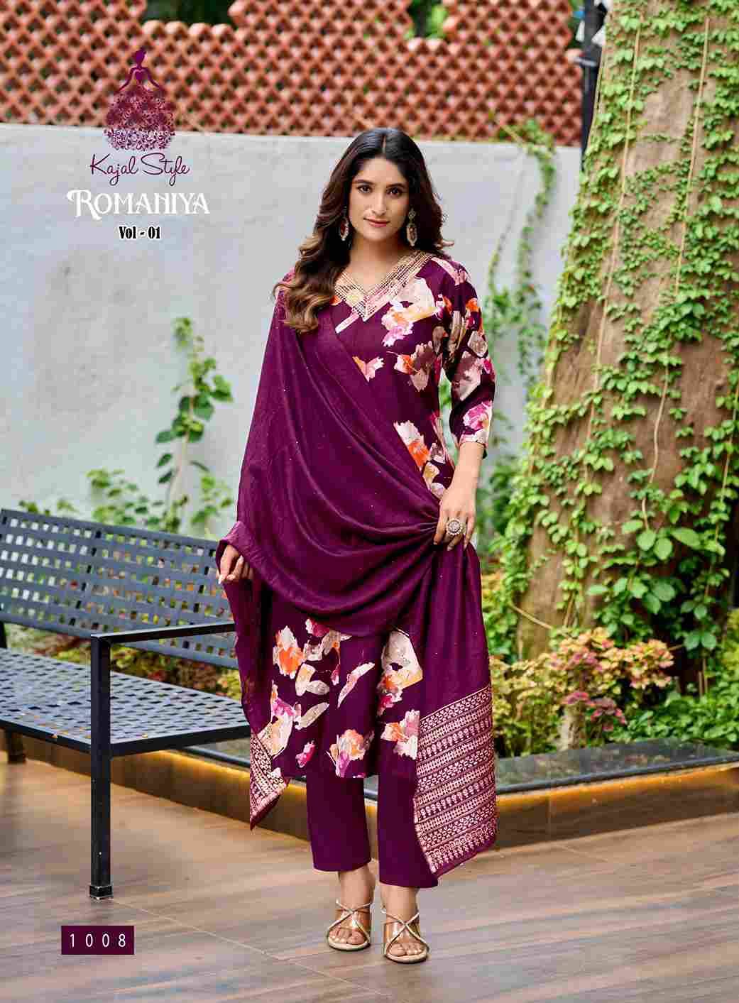 Romaniya Vol-1 By Kajal Style 1001 To 1008 Series Beautiful Stylish Festive Suits Fancy Colorful Casual Wear & Ethnic Wear & Ready To Wear Vertican Dresses At Wholesale Price
