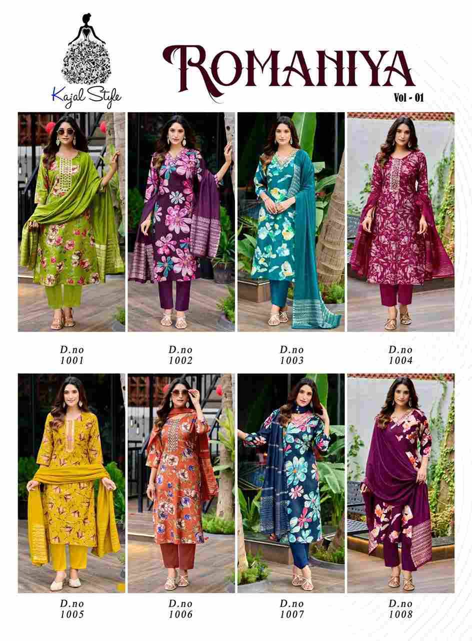 Romaniya Vol-1 By Kajal Style 1001 To 1008 Series Beautiful Stylish Festive Suits Fancy Colorful Casual Wear & Ethnic Wear & Ready To Wear Vertican Dresses At Wholesale Price