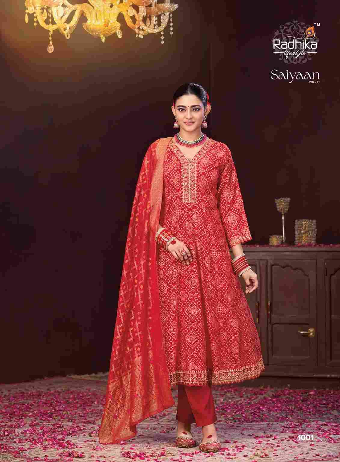 Saiyaan Vol-1 By Radhika Lifestyle 1001 To 1004 Series Designer Festive Suits Beautiful Stylish Fancy Colorful Party Wear & Occasional Wear Berlin Silk Print Dresses At Wholesale Price