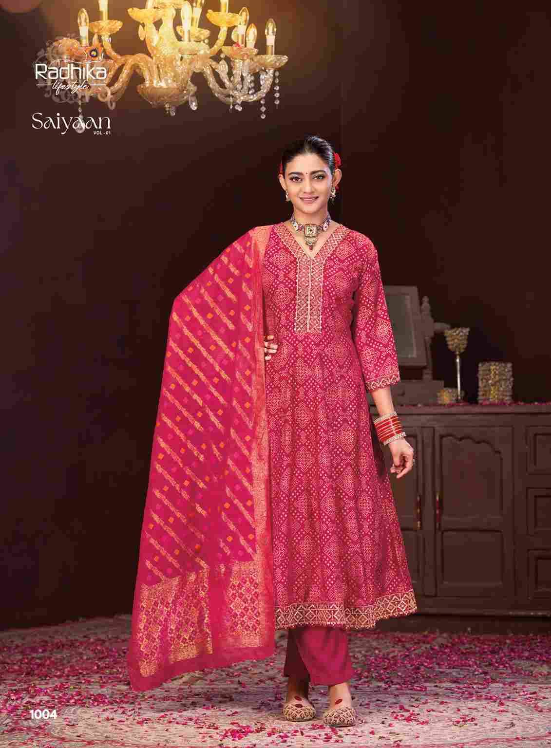 Saiyaan Vol-1 By Radhika Lifestyle 1001 To 1004 Series Designer Festive Suits Beautiful Stylish Fancy Colorful Party Wear & Occasional Wear Berlin Silk Print Dresses At Wholesale Price