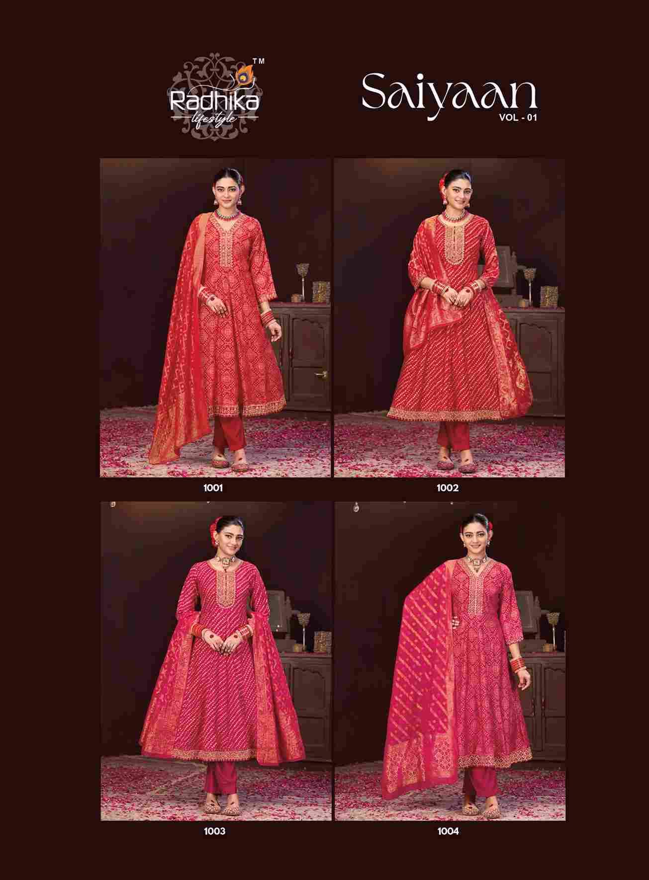 Saiyaan Vol-1 By Radhika Lifestyle 1001 To 1004 Series Designer Festive Suits Beautiful Stylish Fancy Colorful Party Wear & Occasional Wear Berlin Silk Print Dresses At Wholesale Price