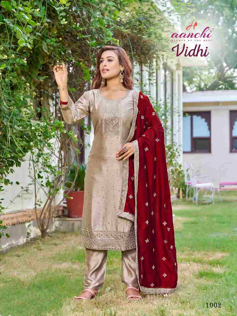 Vidhi By Aanchi 1001 To 1004 Series Beautiful Festive Suits Colorful Stylish Fancy Casual Wear & Ethnic Wear Vichitra Silk Dresses At Wholesale Price