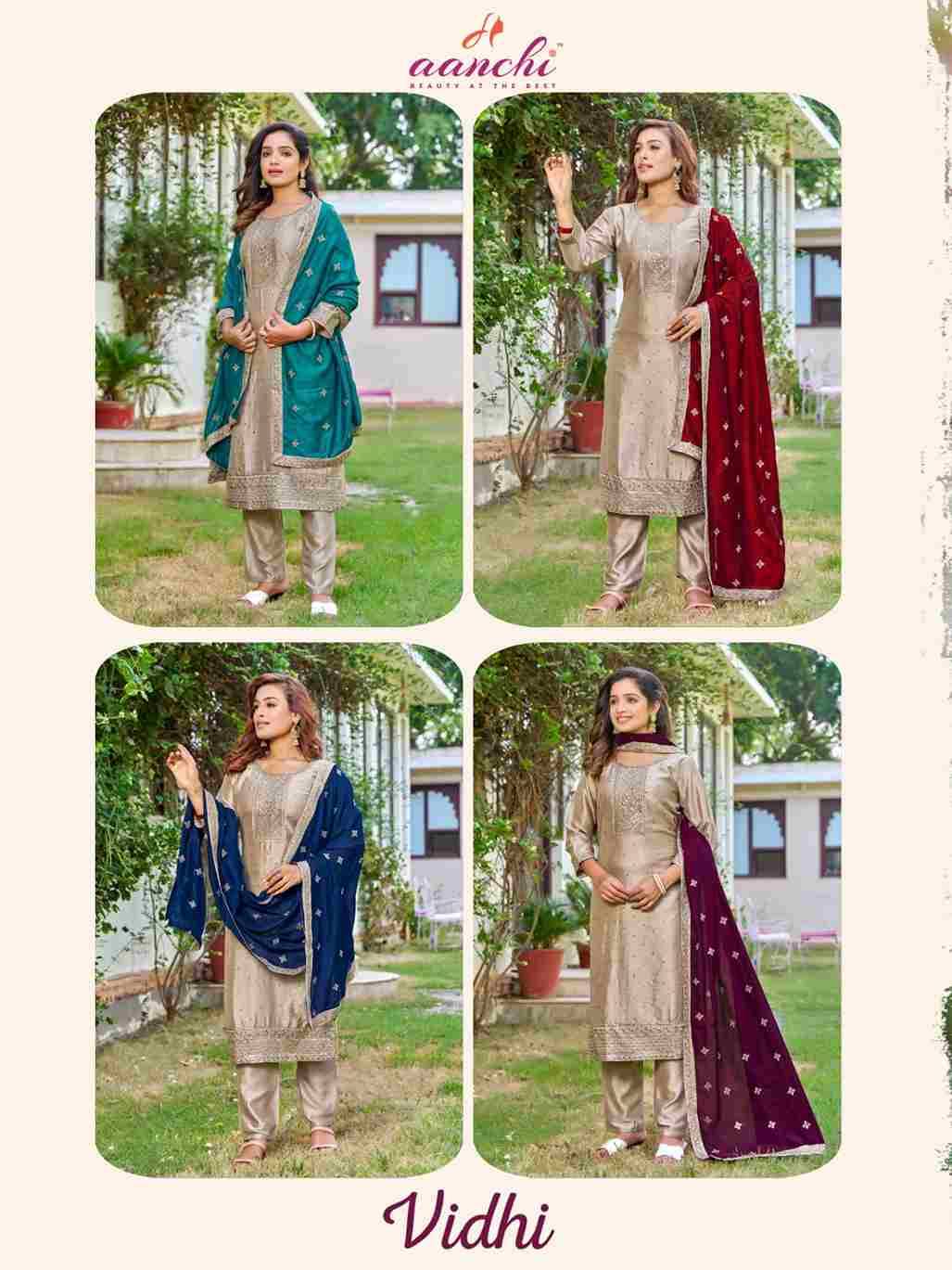Vidhi By Aanchi 1001 To 1004 Series Beautiful Festive Suits Colorful Stylish Fancy Casual Wear & Ethnic Wear Vichitra Silk Dresses At Wholesale Price