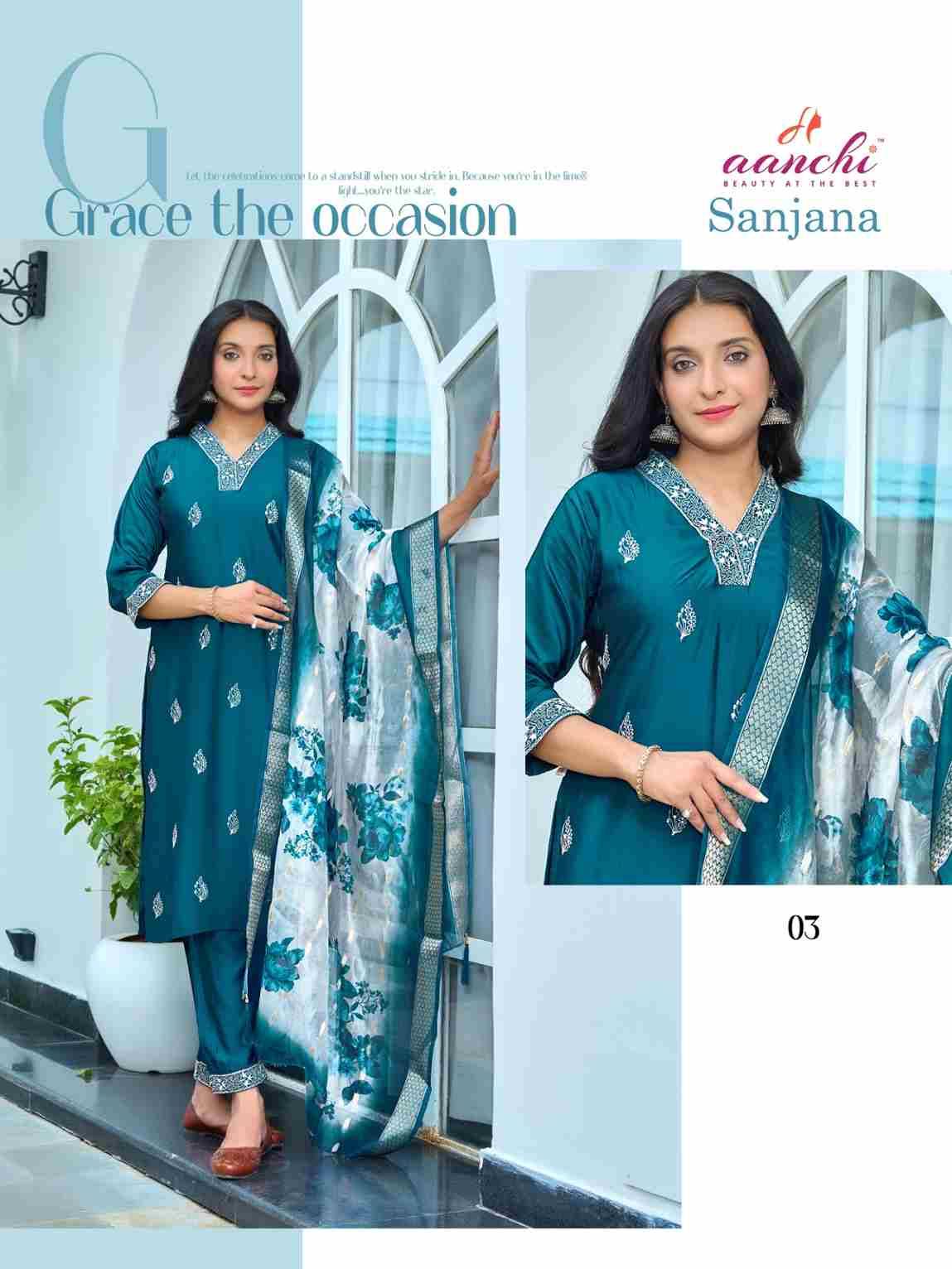 Sanjana By Aanchi 01 To 04 Series Beautiful Festive Suits Colorful Stylish Fancy Casual Wear & Ethnic Wear Rangoli Silk Dresses At Wholesale Price