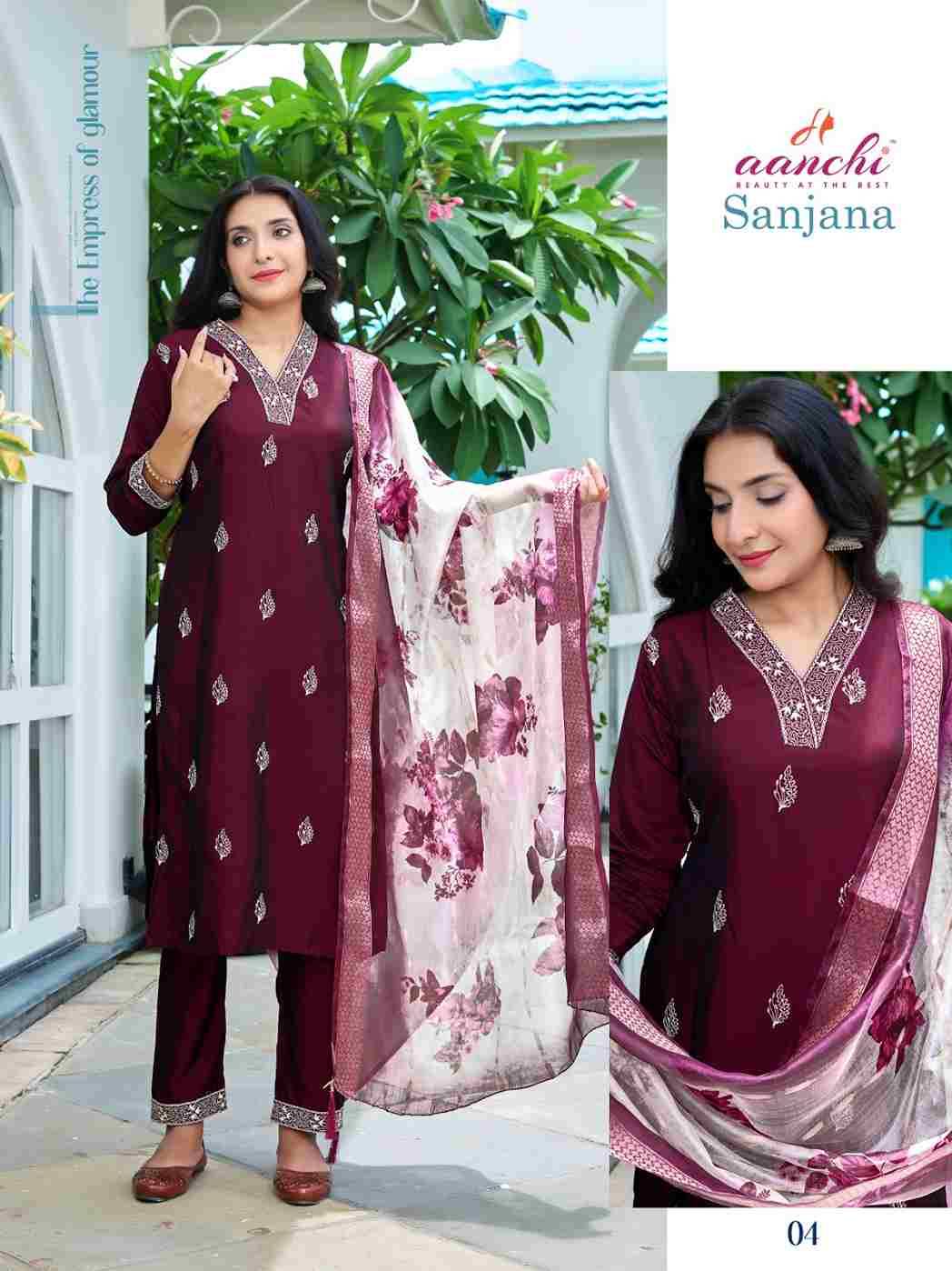 Sanjana By Aanchi 01 To 04 Series Beautiful Festive Suits Colorful Stylish Fancy Casual Wear & Ethnic Wear Rangoli Silk Dresses At Wholesale Price
