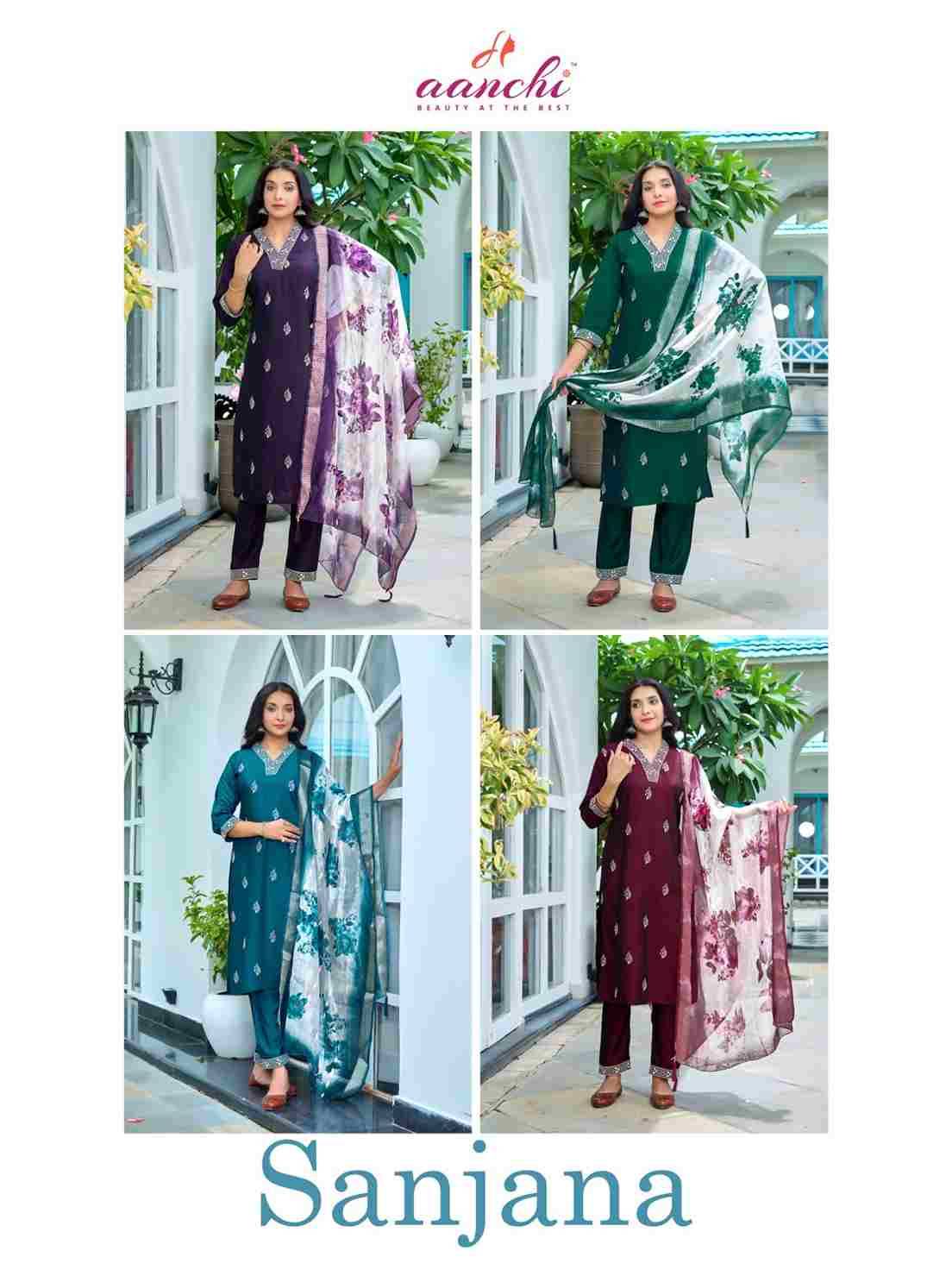 Sanjana By Aanchi 01 To 04 Series Beautiful Festive Suits Colorful Stylish Fancy Casual Wear & Ethnic Wear Rangoli Silk Dresses At Wholesale Price
