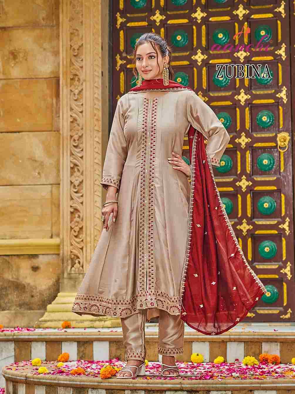 Zubina By Aanchi 01 To 04 Series Beautiful Festive Suits Colorful Stylish Fancy Casual Wear & Ethnic Wear Vichitra Silk Dresses At Wholesale Price