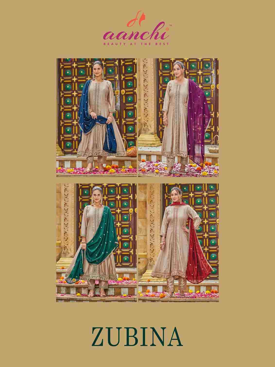 Zubina By Aanchi 01 To 04 Series Beautiful Festive Suits Colorful Stylish Fancy Casual Wear & Ethnic Wear Vichitra Silk Dresses At Wholesale Price