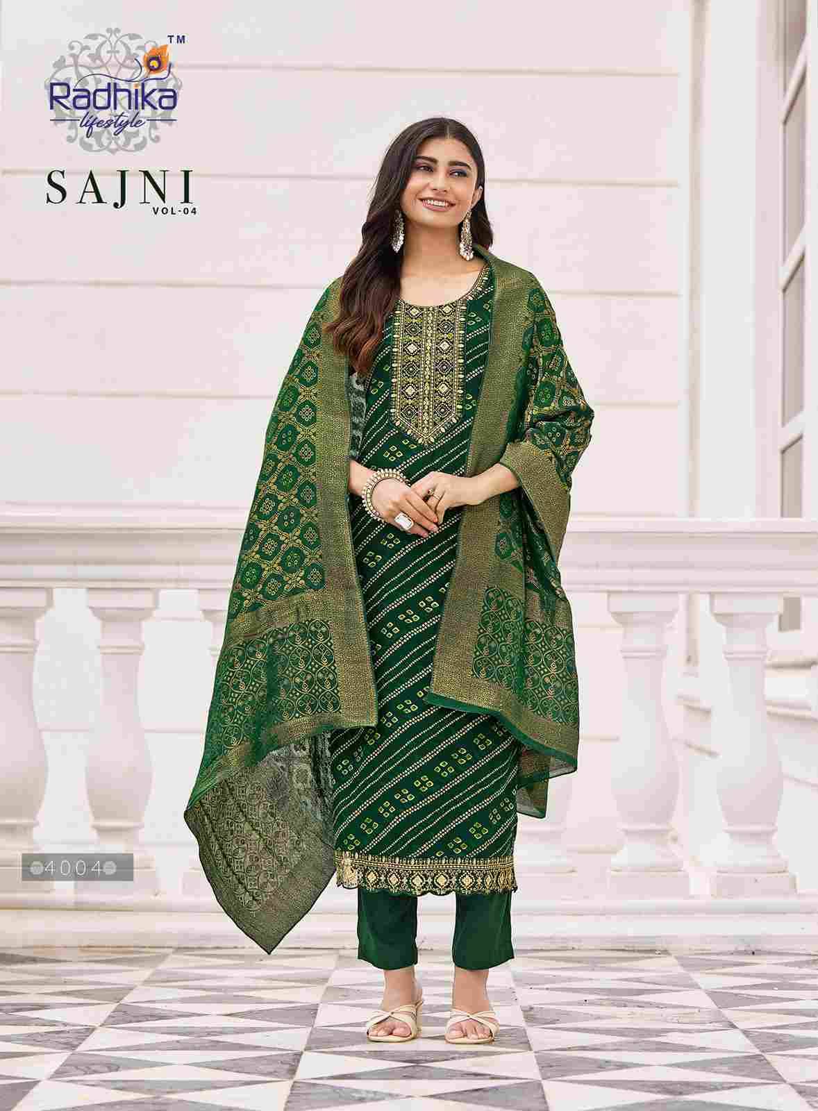 Sajni Vol-4 By Radhika Lifestyle 4001 To 4006 Series Beautiful Festive Suits Colorful Stylish Fancy Casual Wear & Ethnic Wear Pure Rayon Dresses At Wholesale Price