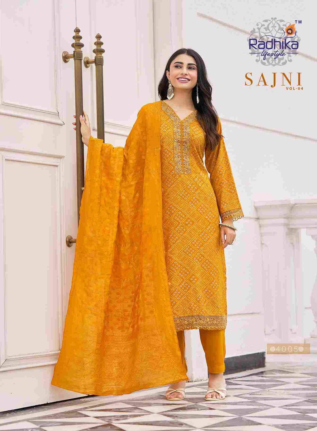 Sajni Vol-4 By Radhika Lifestyle 4001 To 4006 Series Beautiful Festive Suits Colorful Stylish Fancy Casual Wear & Ethnic Wear Pure Rayon Dresses At Wholesale Price