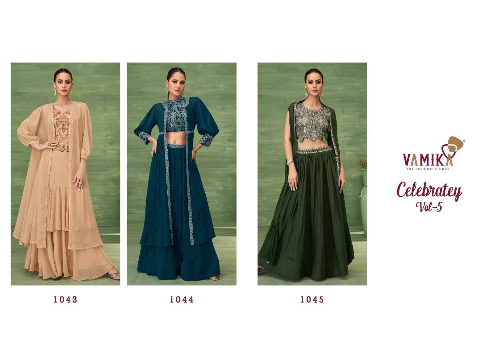 Celebrity Vol-5 By Vamika 1043 To 1045 Series Designer Beautiful Navratri Collection Occasional Wear & Party Wear Fancy Lehengas At Wholesale Price