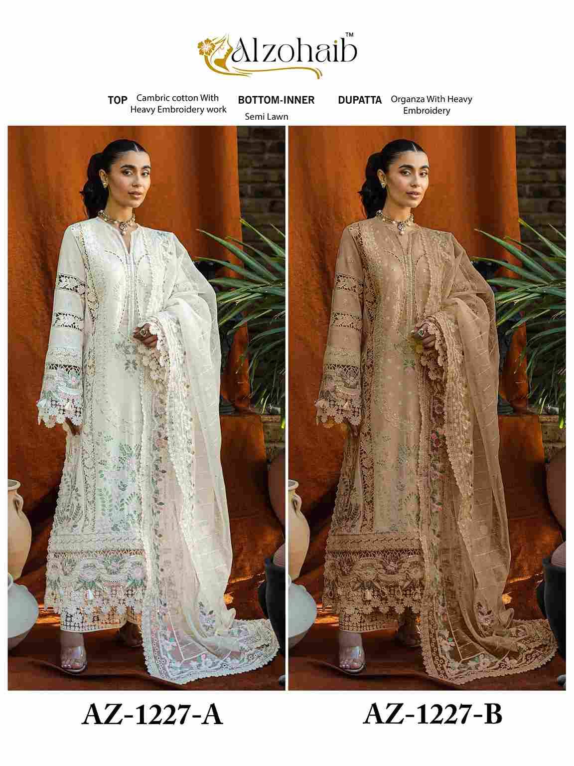 Alzohaib 1227 Colours By Alzohaib 1227-A To 1227-B Series Beautiful Pakistani Suits Stylish Fancy Colorful Party Wear & Occasional Wear Cambric Cotton Print Dresses At Wholesale Price