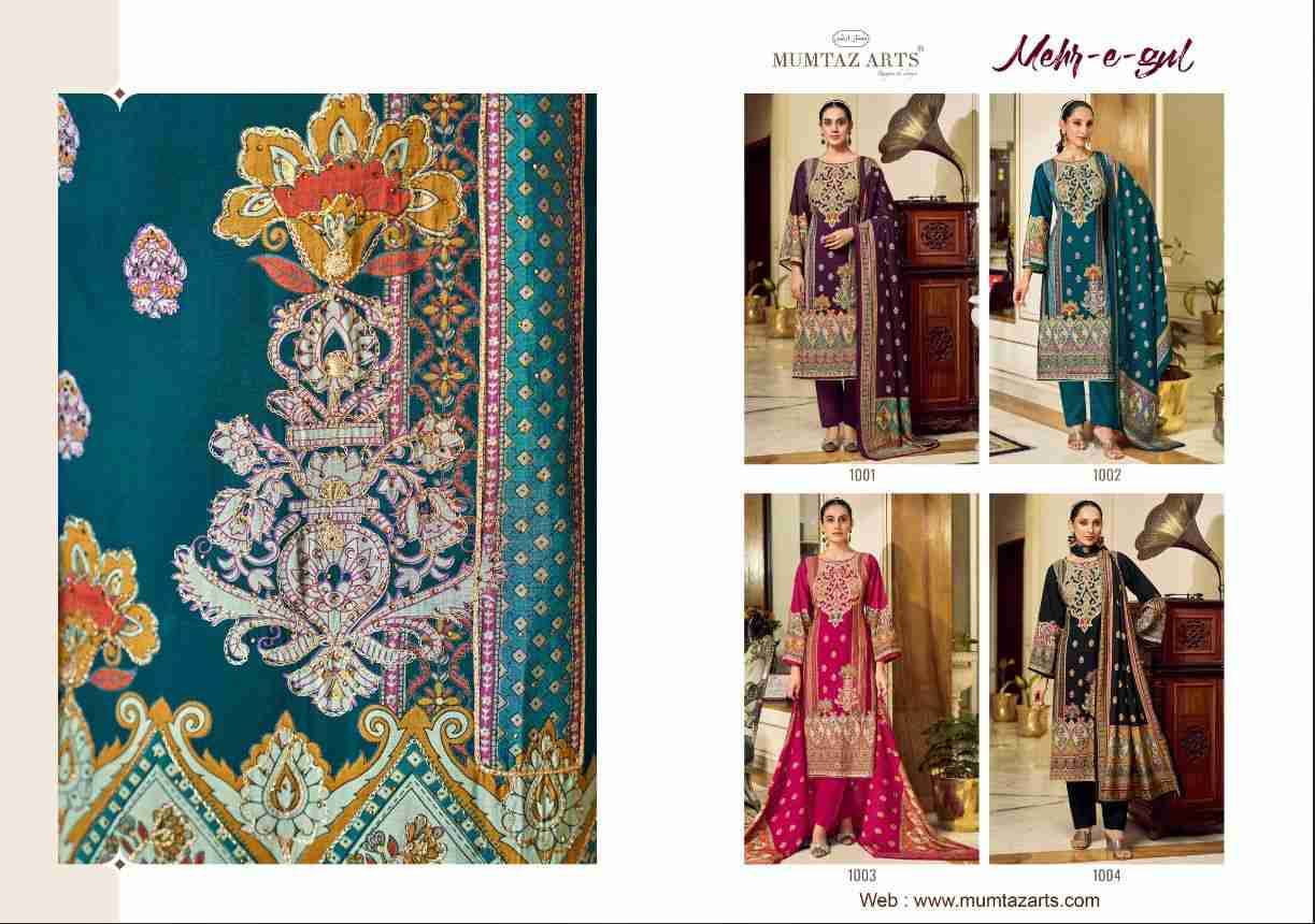 Mehr-E-Gul By Mumtaz Arts 1001 To 1004 Series Beautiful Festive Suits Stylish Fancy Colorful Casual Wear & Ethnic Wear Pure Muslin Silk Print Dresses At Wholesale Price
