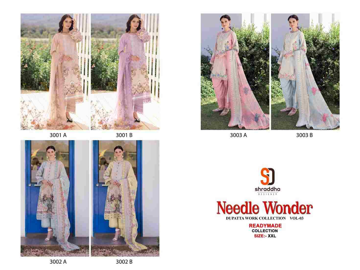 Needle Wonder Dupatta Work Collection Vol-3 By Shraddha Designer 3001-A To 3003-B Series Designer Pakistani Suits Beautiful Fancy Stylish Colorful Party Wear & Occasional Wear Pure Cotton Print With Embroidery Dresses At Wholesale Price