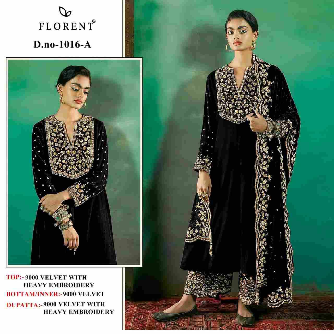 Florent 1016 Colours By Fashid Wholesale 1016-A To 1016-D Series Pakistani Suits Beautiful Fancy Colorful Stylish Party Wear & Occasional Wear Velvet Embroidery Dresses At Wholesale Price