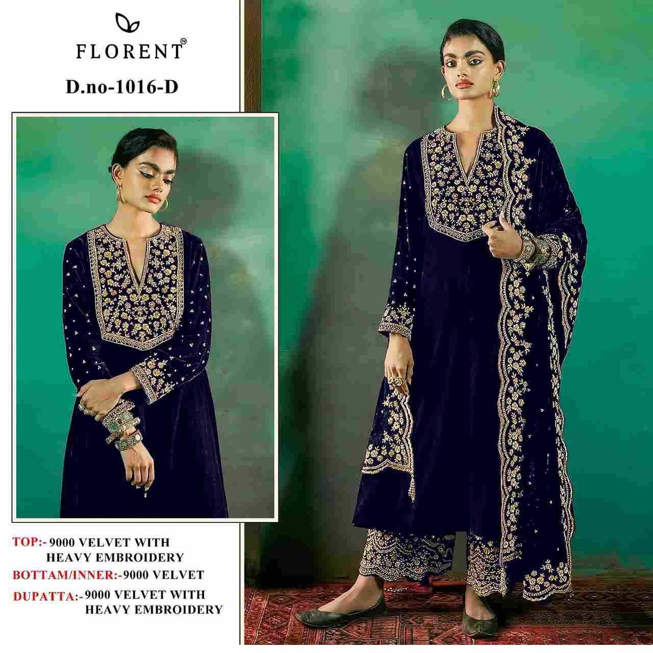 Florent 1016 Colours By Fashid Wholesale 1016-A To 1016-D Series Pakistani Suits Beautiful Fancy Colorful Stylish Party Wear & Occasional Wear Velvet Embroidery Dresses At Wholesale Price