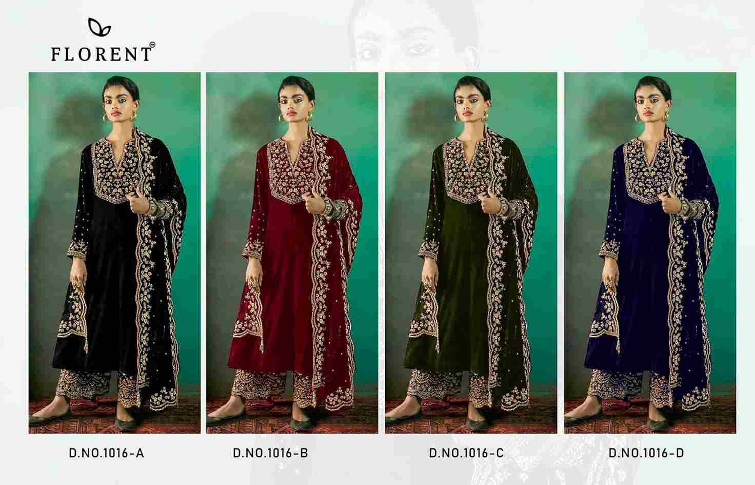 Florent 1016 Colours By Fashid Wholesale 1016-A To 1016-D Series Pakistani Suits Beautiful Fancy Colorful Stylish Party Wear & Occasional Wear Velvet Embroidery Dresses At Wholesale Price