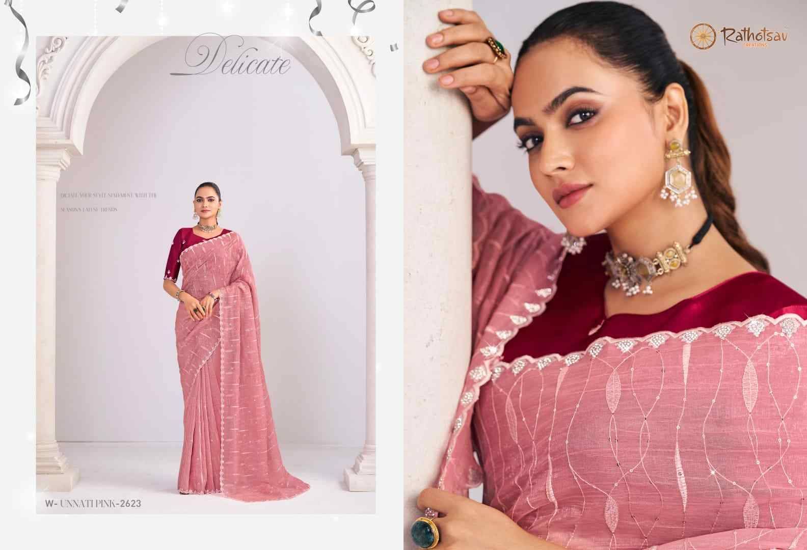 Unnati Pink By Rathotsav 2621 To 2627 Series Indian Traditional Wear Collection Beautiful Stylish Fancy Colorful Party Wear & Occasional Wear Chiffon Sarees At Wholesale Price