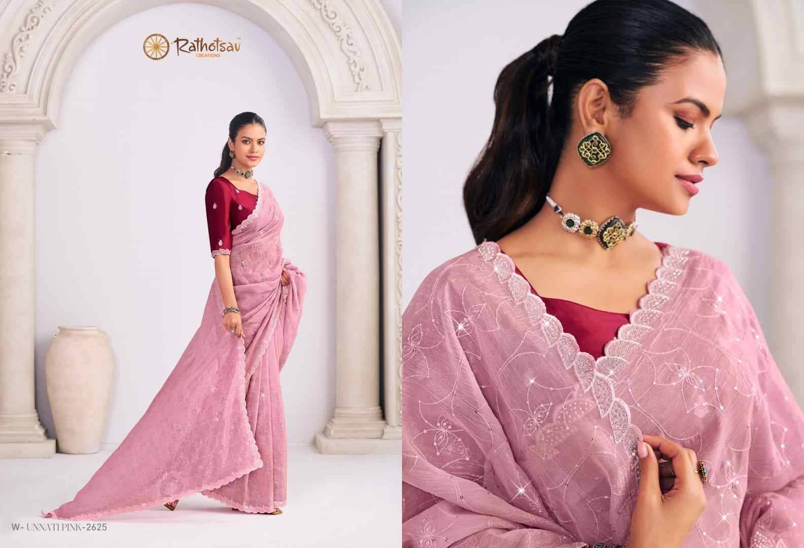Unnati Pink By Rathotsav 2621 To 2627 Series Indian Traditional Wear Collection Beautiful Stylish Fancy Colorful Party Wear & Occasional Wear Chiffon Sarees At Wholesale Price