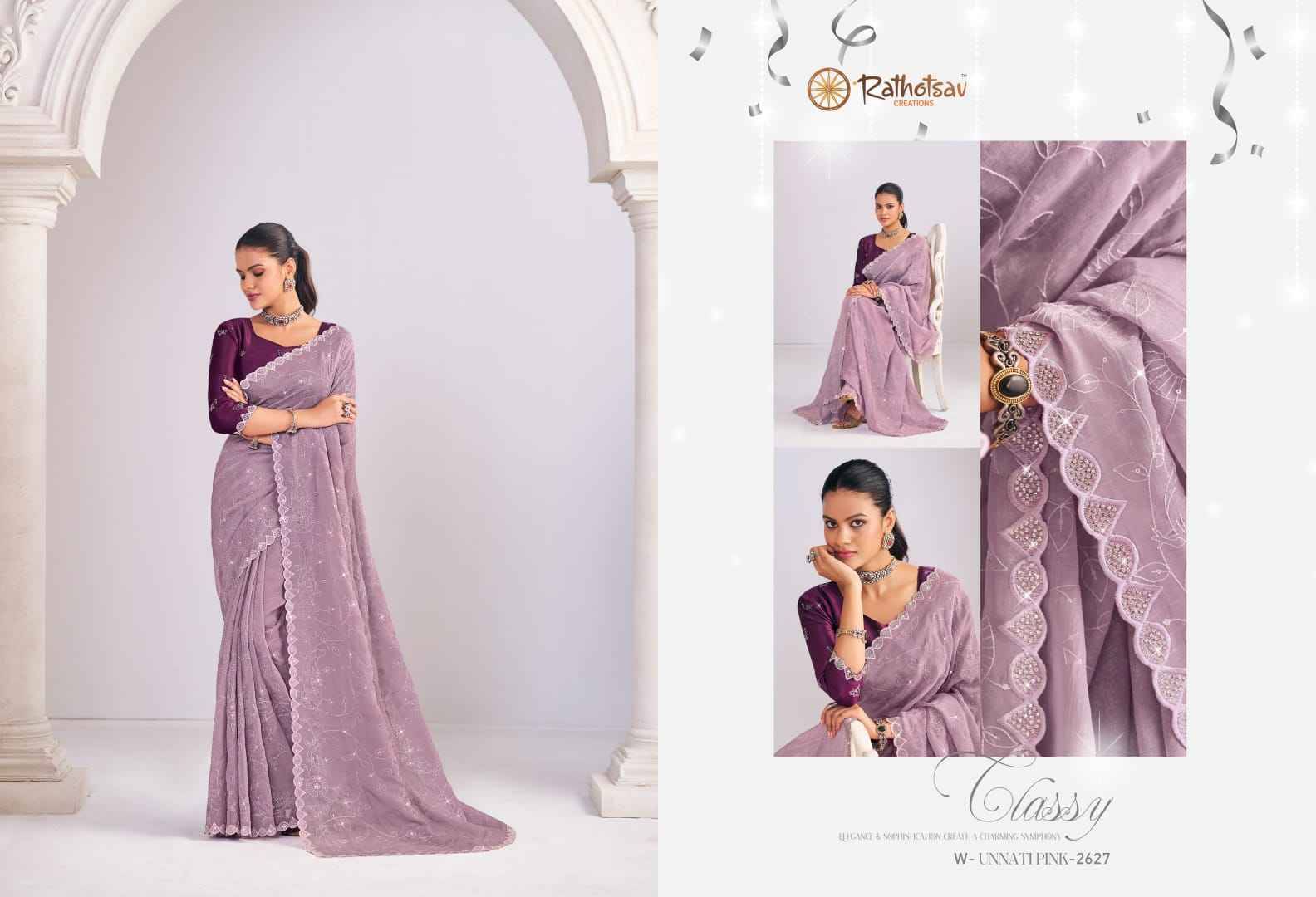 Unnati Pink By Rathotsav 2621 To 2627 Series Indian Traditional Wear Collection Beautiful Stylish Fancy Colorful Party Wear & Occasional Wear Chiffon Sarees At Wholesale Price