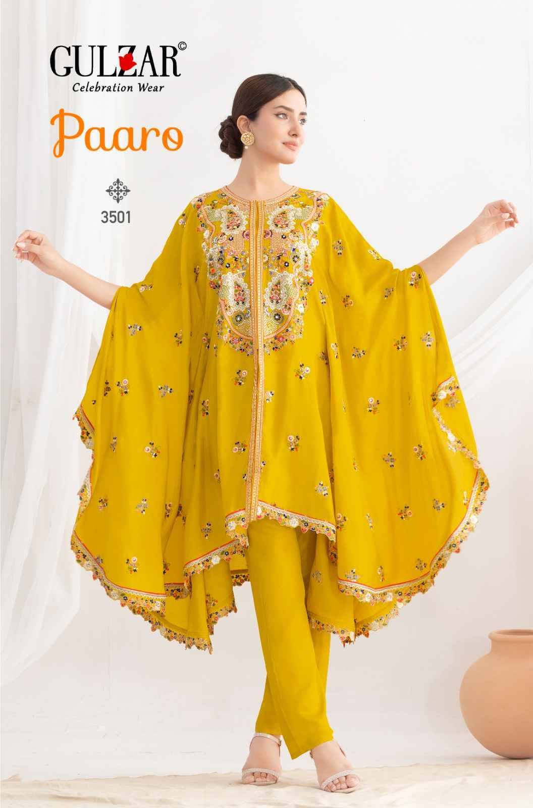 Paaro By Gulzar 3501 To 3503 Series Designer Stylish Fancy Colorful Beautiful Party Wear & Ethnic Wear Collection Chinnon Kaftan At Wholesale Price