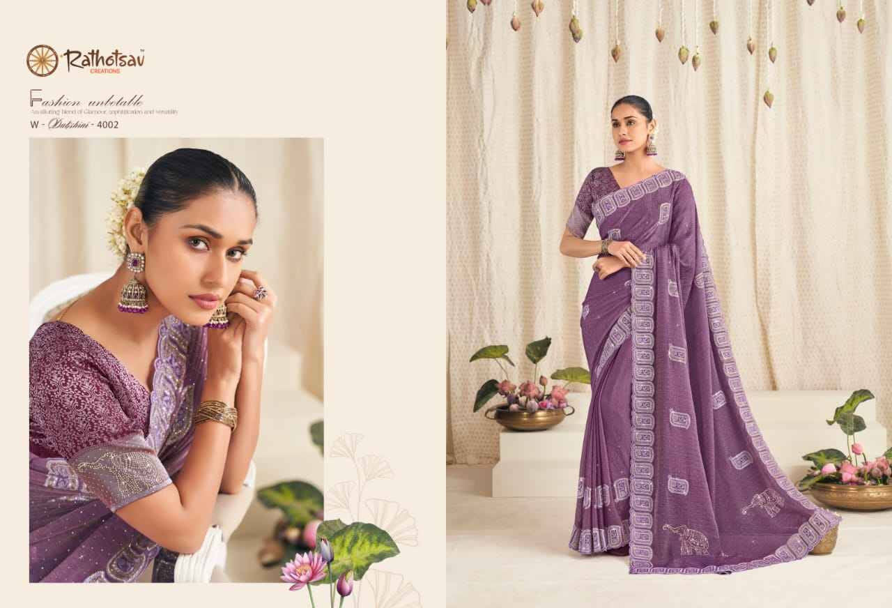 Dakshni By Rathotsav 4001 To 4005 Series Indian Traditional Wear Collection Beautiful Stylish Fancy Colorful Party Wear & Occasional Wear Chiffon Sarees At Wholesale Price