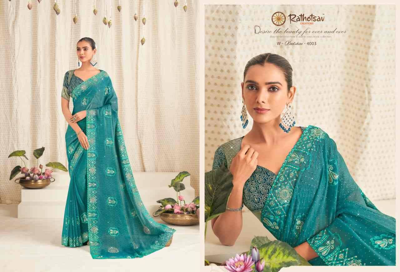 Dakshni By Rathotsav 4001 To 4005 Series Indian Traditional Wear Collection Beautiful Stylish Fancy Colorful Party Wear & Occasional Wear Chiffon Sarees At Wholesale Price