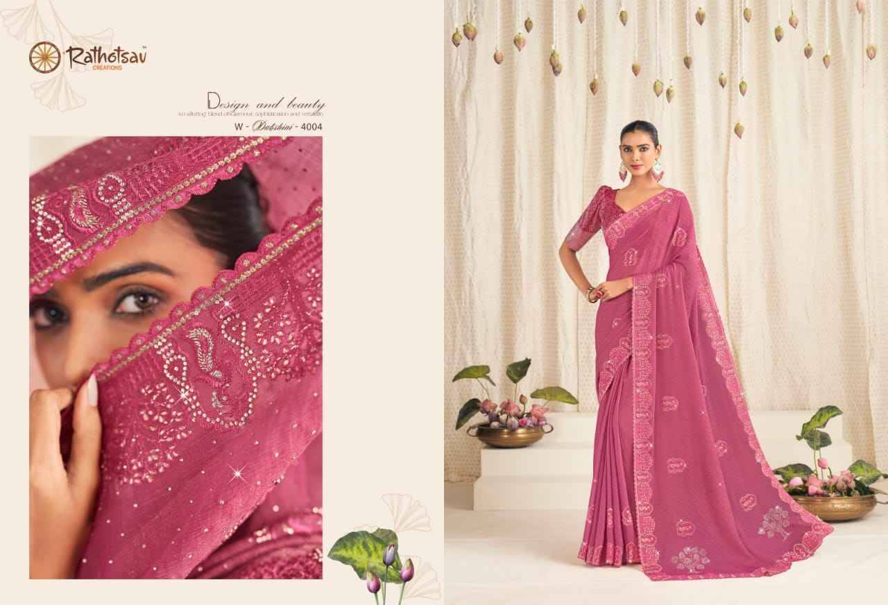Dakshni By Rathotsav 4001 To 4005 Series Indian Traditional Wear Collection Beautiful Stylish Fancy Colorful Party Wear & Occasional Wear Chiffon Sarees At Wholesale Price