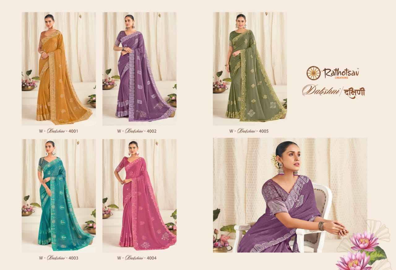 Dakshni By Rathotsav 4001 To 4005 Series Indian Traditional Wear Collection Beautiful Stylish Fancy Colorful Party Wear & Occasional Wear Chiffon Sarees At Wholesale Price