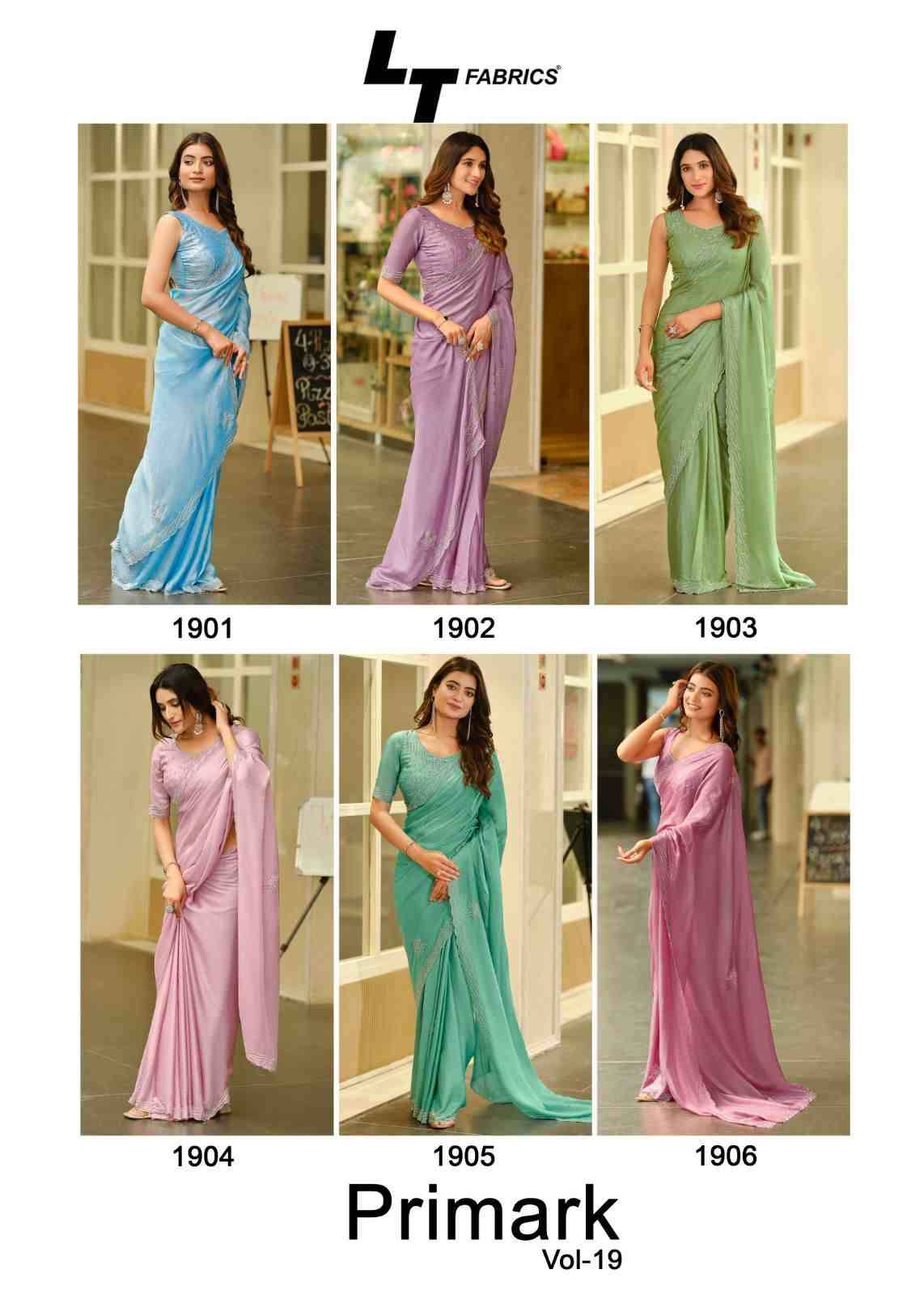 Primark Vol-19 By LT Fabrics 1901 To 1906 Series Indian Traditional Wear Collection Beautiful Stylish Fancy Colorful Party Wear & Occasional Wear Malai Silk Sarees At Wholesale Price