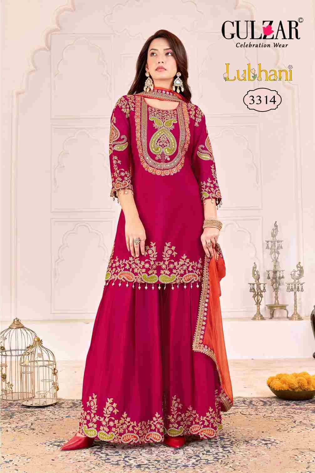 Lubhani By Gulzar 3311 To 3314 Series Beautiful Sharara Suits Colorful Stylish Fancy Casual Wear & Ethnic Wear Chinnon Dresses At Wholesale Price