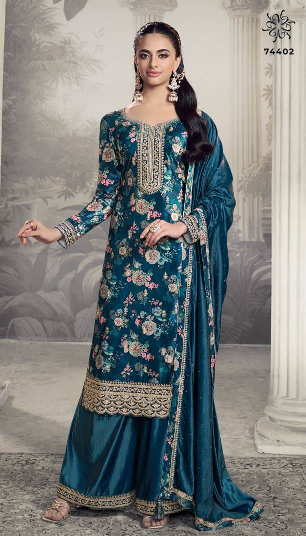 Charvi By Kuleesh 74401 To 74405 Series Designer Festive Suits Collection Beautiful Stylish Fancy Colorful Party Wear & Occasional Wear Velvet Dresses At Wholesale Price