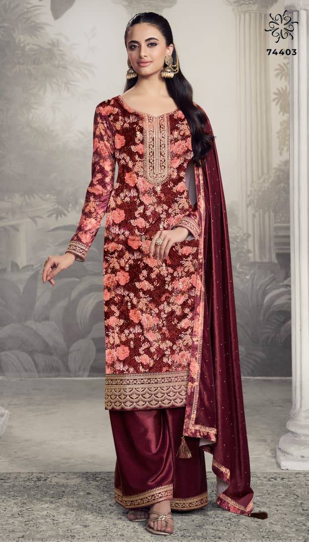 Charvi By Kuleesh 74401 To 74405 Series Designer Festive Suits Collection Beautiful Stylish Fancy Colorful Party Wear & Occasional Wear Velvet Dresses At Wholesale Price