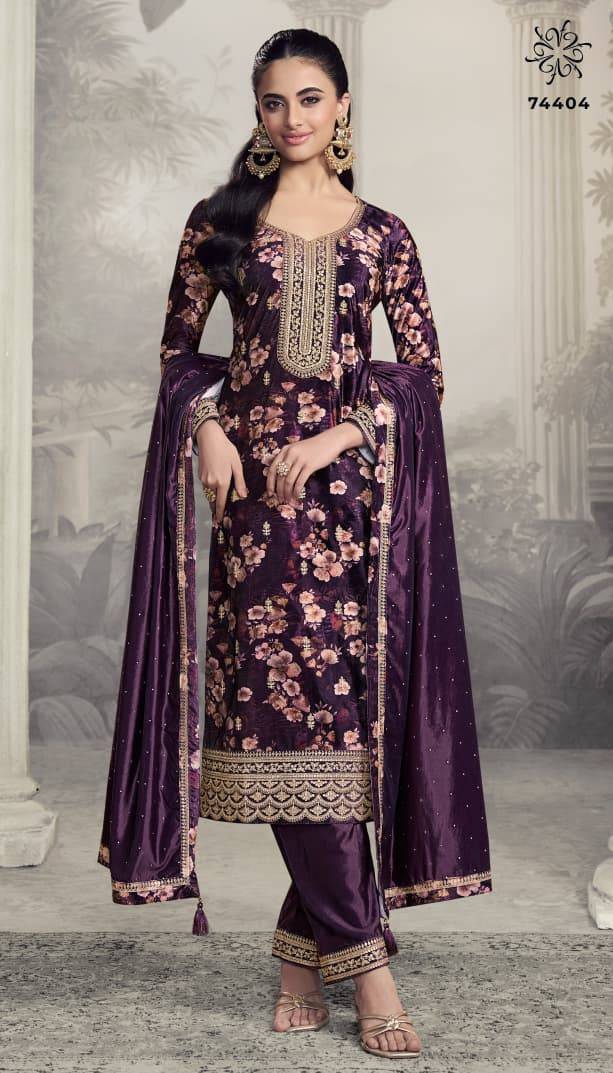 Charvi By Kuleesh 74401 To 74405 Series Designer Festive Suits Collection Beautiful Stylish Fancy Colorful Party Wear & Occasional Wear Velvet Dresses At Wholesale Price