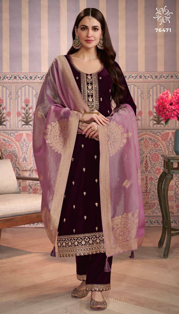Kaveri By Kuleesh 76471 To 76474 Series Designer Festive Suits Collection Beautiful Stylish Fancy Colorful Party Wear & Occasional Wear Velvet Dresses At Wholesale Price