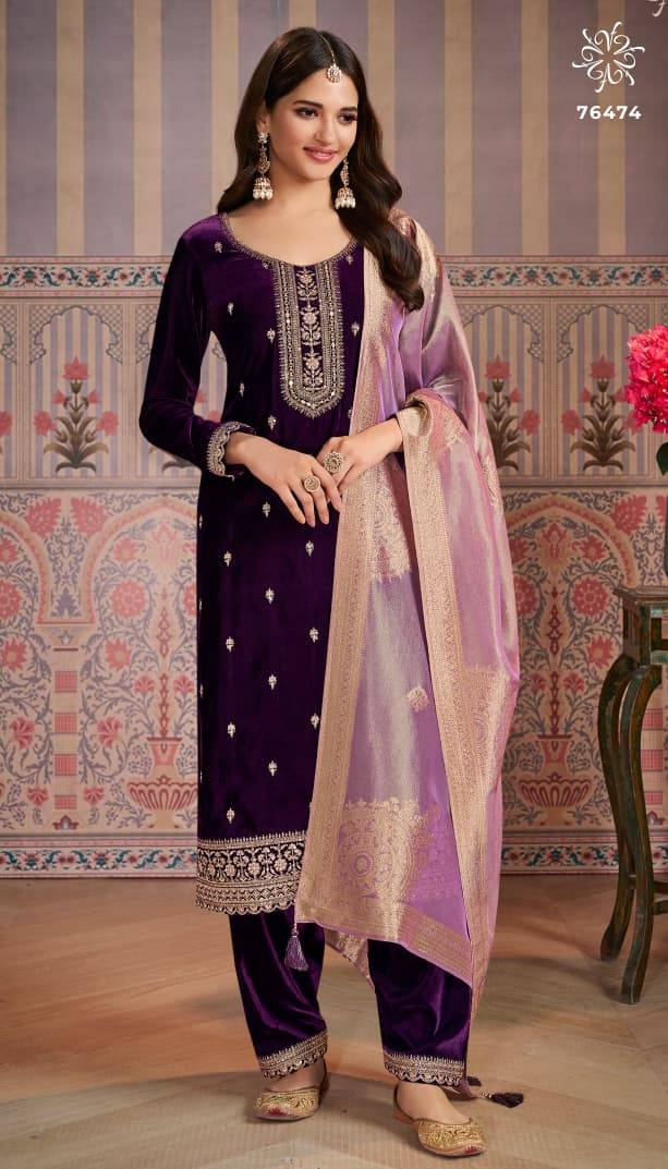 Kaveri By Kuleesh 76471 To 76474 Series Designer Festive Suits Collection Beautiful Stylish Fancy Colorful Party Wear & Occasional Wear Velvet Dresses At Wholesale Price