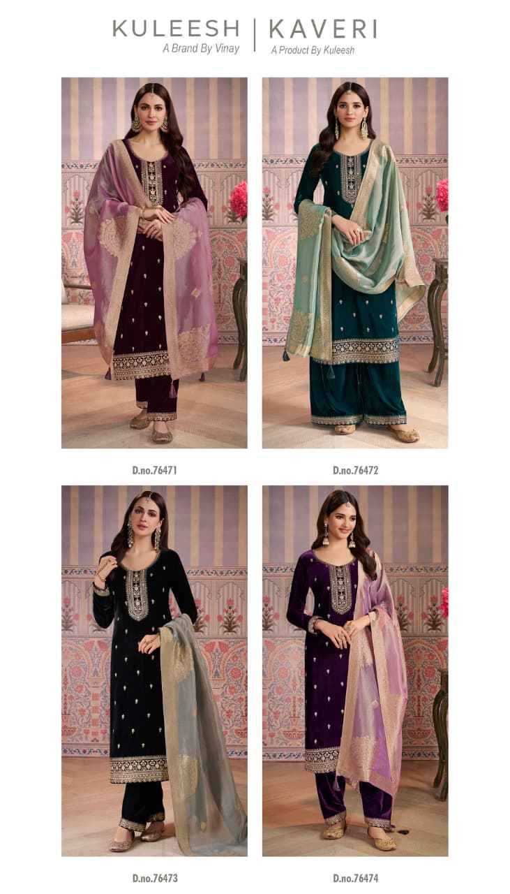 Kaveri By Kuleesh 76471 To 76474 Series Designer Festive Suits Collection Beautiful Stylish Fancy Colorful Party Wear & Occasional Wear Velvet Dresses At Wholesale Price