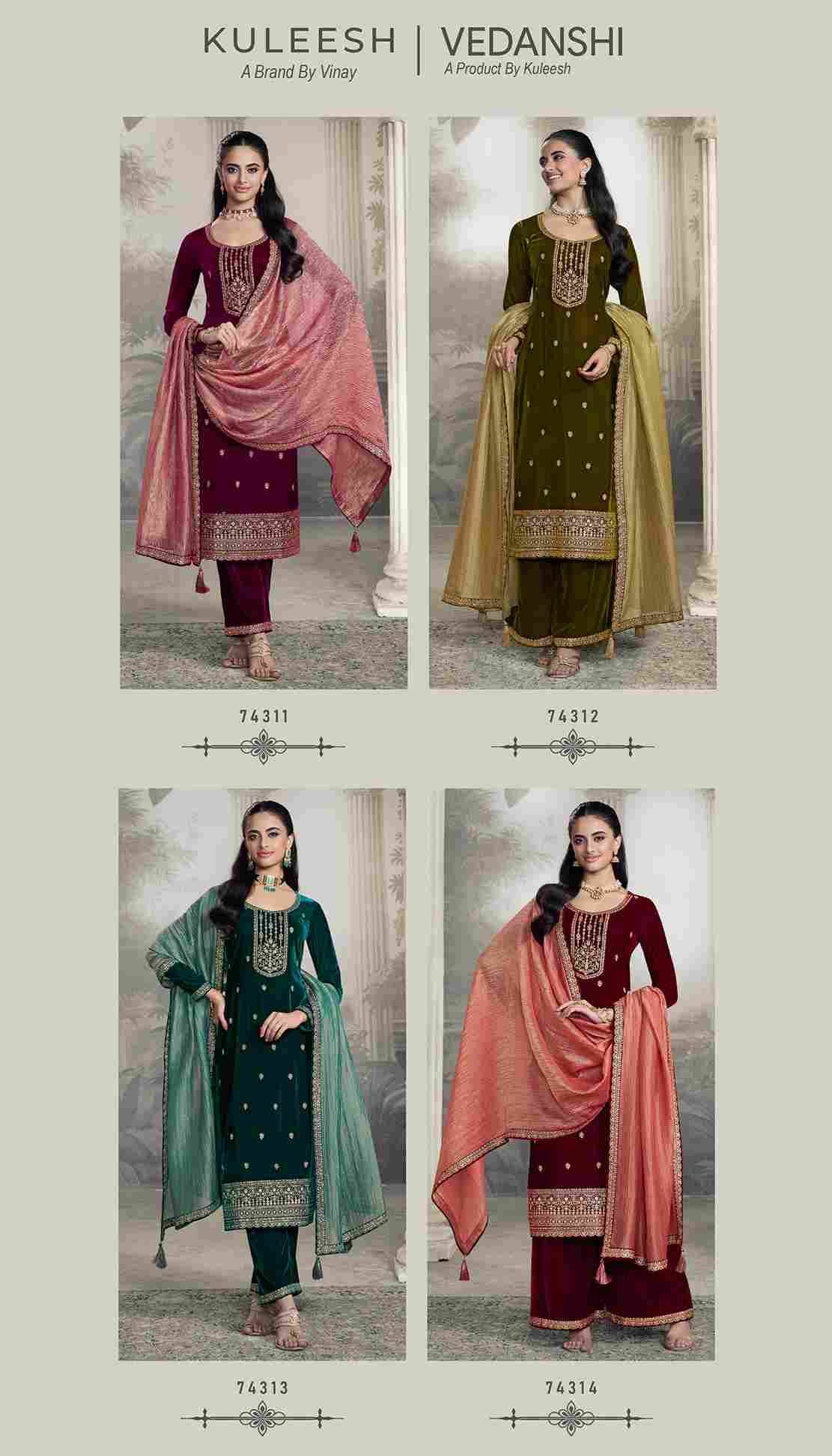 Vedanshi By Kuleesh 74311 To 74314 Series Designer Festive Suits Collection Beautiful Stylish Fancy Colorful Party Wear & Occasional Wear Velvet Dresses At Wholesale Price
