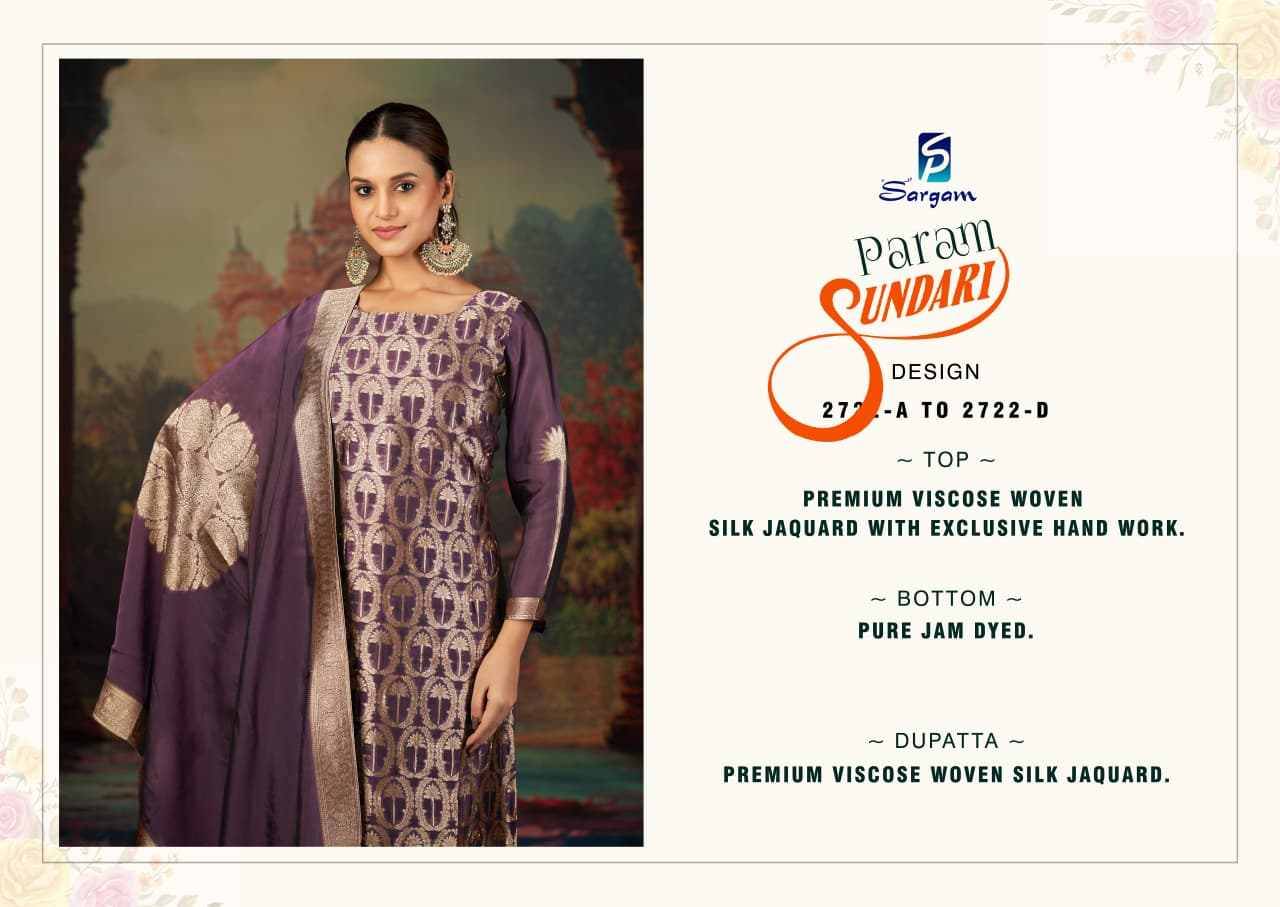 Param Sundari By Sargam Prints 2722-A To 2722-D Series Beautiful Festive Suits Stylish Fancy Colorful Casual Wear & Ethnic Wear Pure Viscose Silk Print Dresses At Wholesale Price
