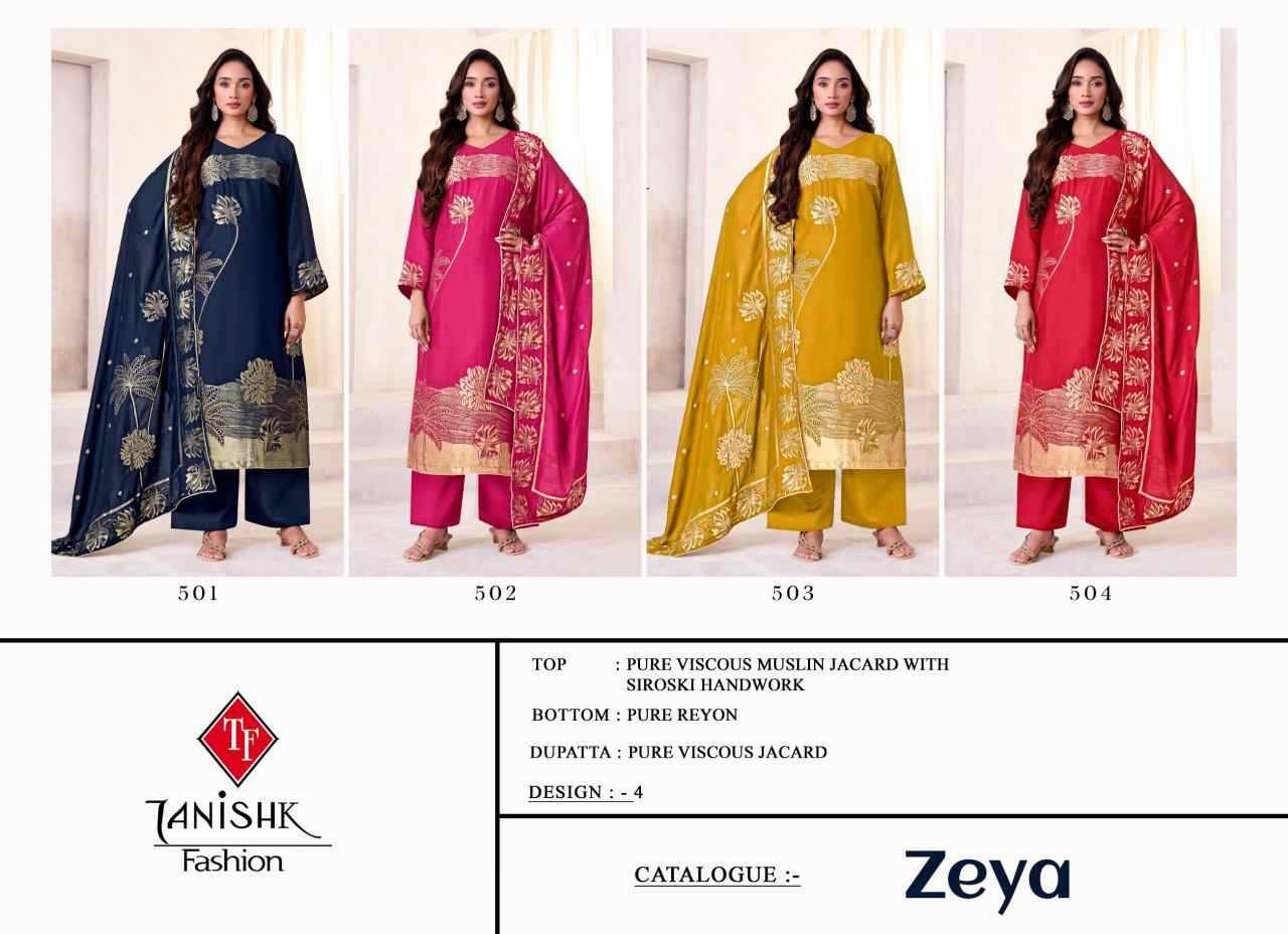 Zeya By Tanishk Fashion 501 To 504 Series Beautiful Festive Suits Colorful Stylish Fancy Casual Wear & Ethnic Wear Muslin Jacquard Dresses At Wholesale Price