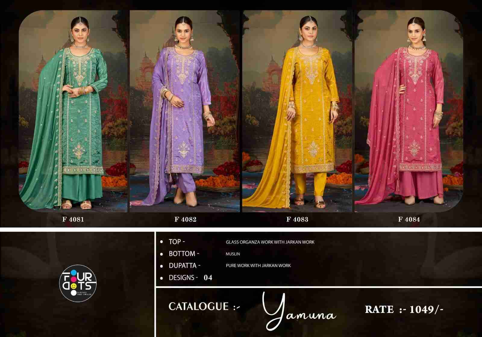 Yamuna By Four Dots 7011 To 7014 Series Designer Stylish Fancy Colorful Beautiful Party Wear & Ethnic Wear Collection Organza Dresses At Wholesale Price