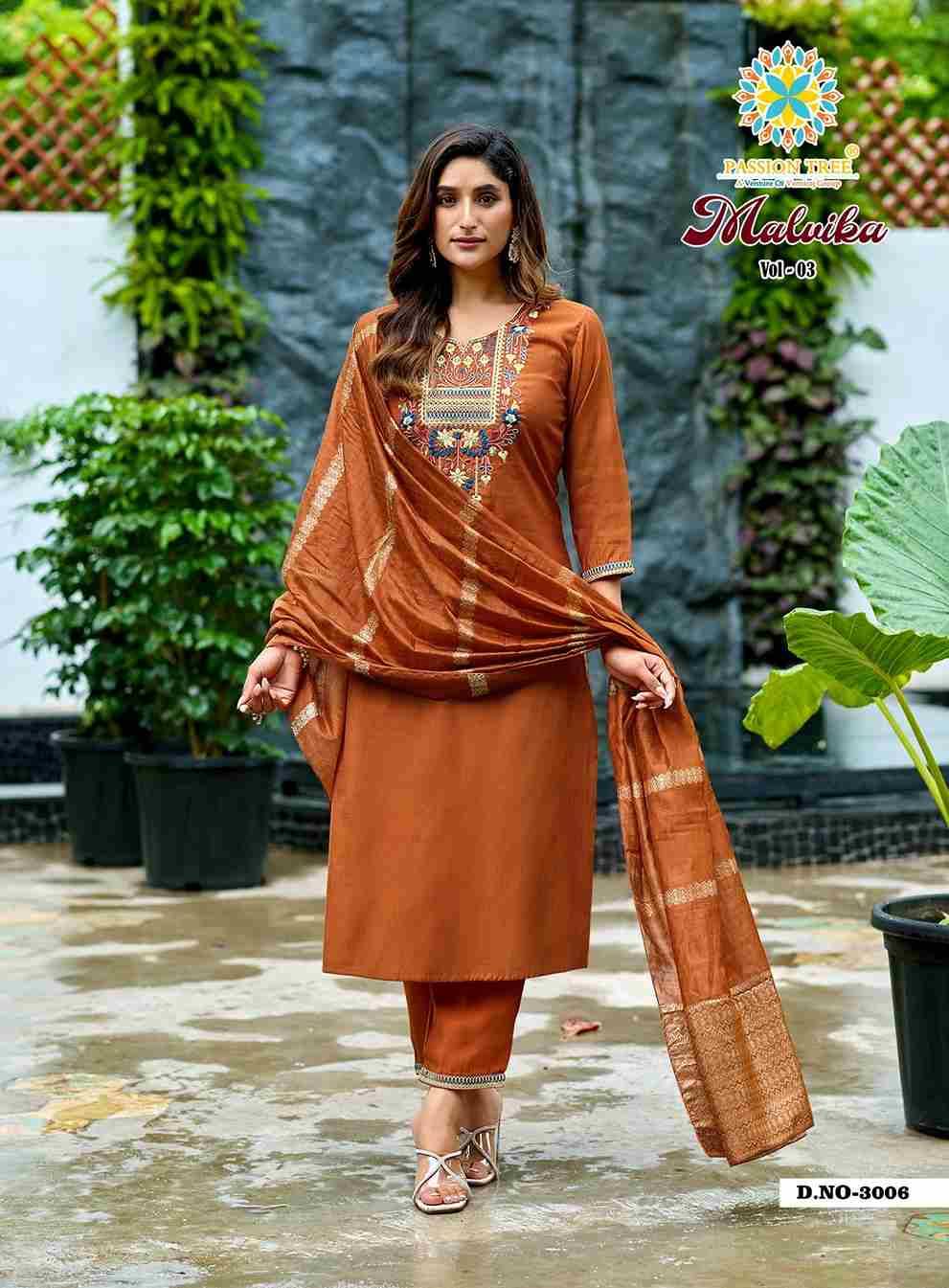 Malvika Vol-3 By Passion Tree 3001 To 3008 Series Beautiful Festive Suits Colorful Stylish Fancy Casual Wear & Ethnic Wear Vatican Dresses At Wholesale Price